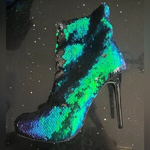 Wild diva Sequin black green blue mermaid stiletto ankle booties boots high heel